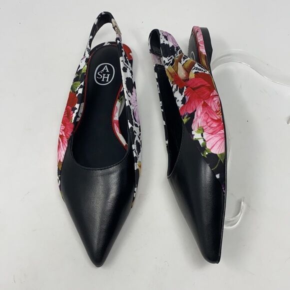 ASH DIVINA Leather & Silk Floral Print Pointed Toe Ballet Flat Slingbacks EU37 - Picture 8 of 12